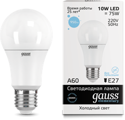 Лампа Gauss LED Elementary A60 10W E27 6500K 23230 - фото 10417