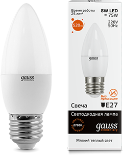 Лампа Gauss LED Elementary Candle 8W E27 2700K - фото 10442
