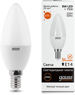 Лампа Gauss LED Elementary Candle 8W E14 2700K - фото 10446