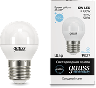 Лампа Gauss LED Elementary Globe 6W E27 6500K
